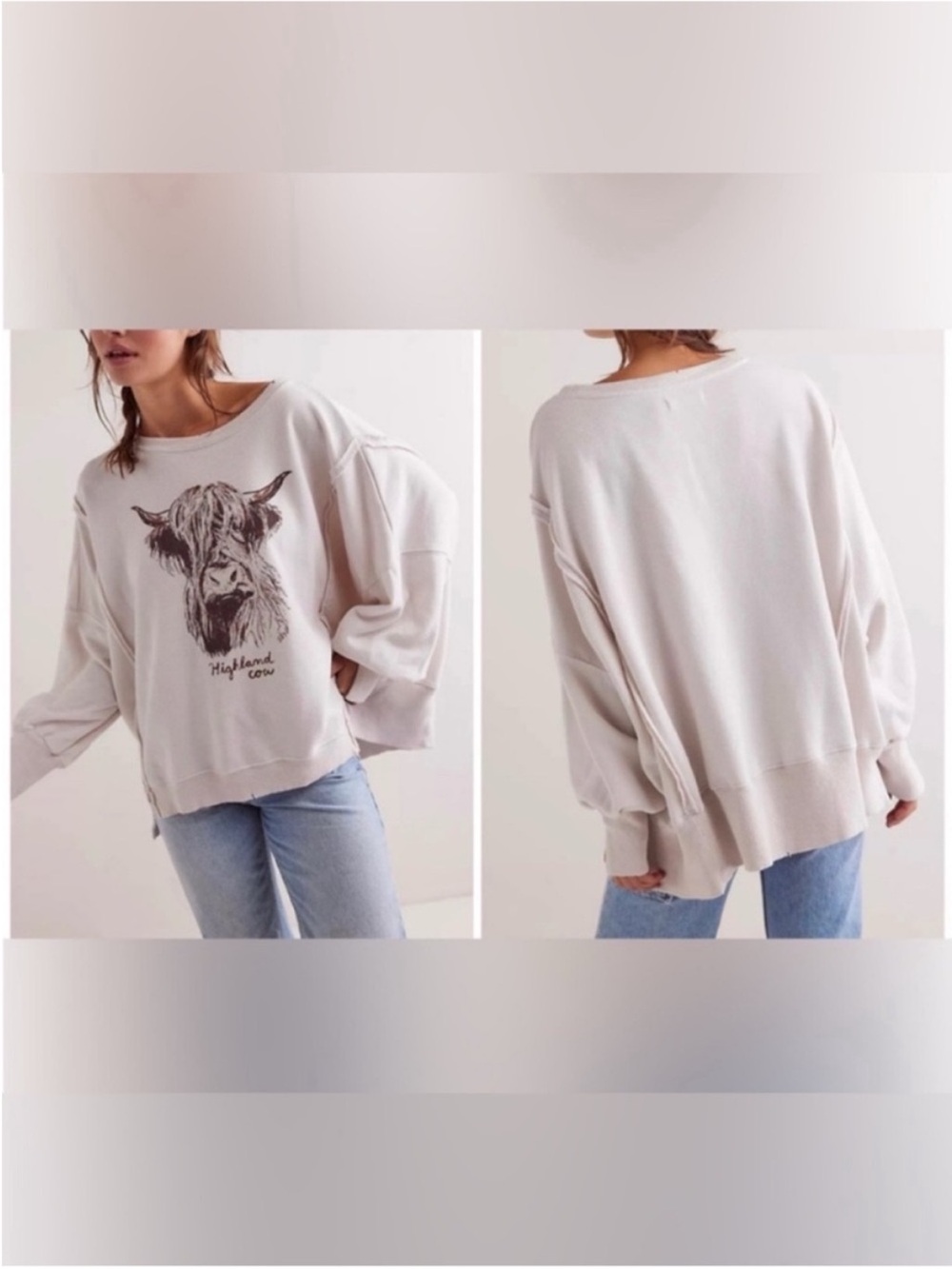 NWOT Free People We The Free Graphic Camden Pullover - highland cow combo - XS